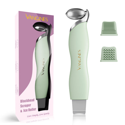 3-in-1 Blackhead Remover Tool with Ice Roller & 2 Silicone Brush Heads - Pore Cleaning Face Spatula, Stainless Steel Skin Scraper for Nose, T-Zone Deep Cleansing