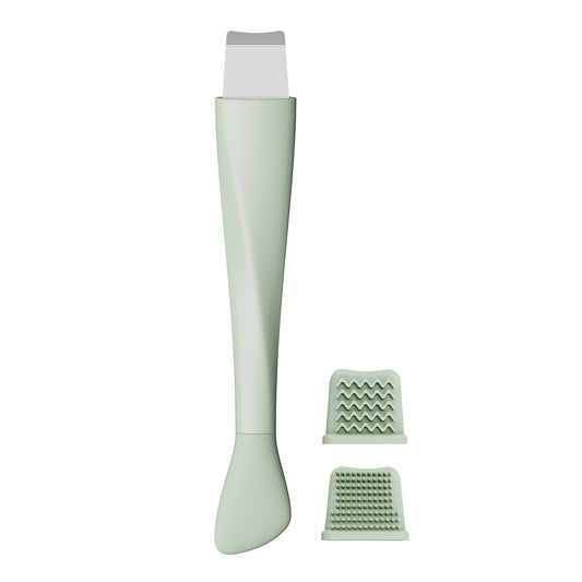 2-in-1 Blackhead Remover Spatula & Mask Applicator - Stainless Steel Pore Scraper + Silicone Brush for Mud Mask, Clay Mask & Skincare Products - with 2 Bonus Massage Heads